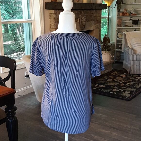 NWOT Od Navy Small Petite Blue Striped Blouse - Picture 3 of 6